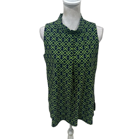 Jude Connally Tops - Jude Connally Green navy Geometric sleeveless mock neck Blouse size large
